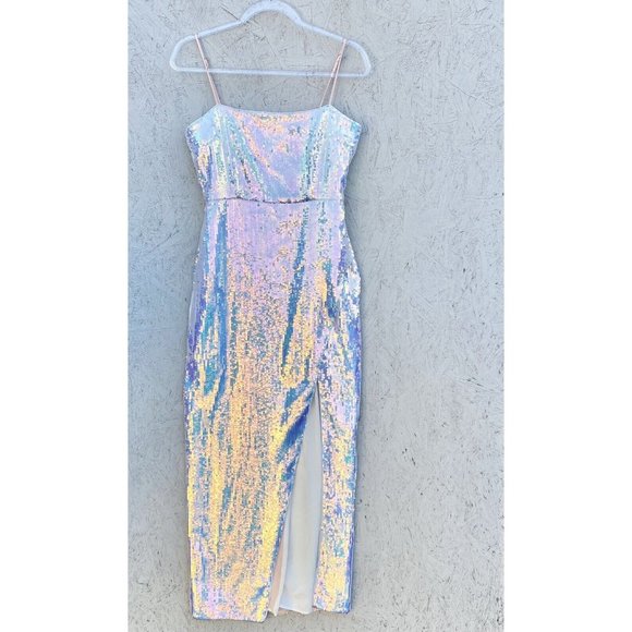 NWT $288 NBD Amethyst Sequin Side Slit Sleeveless Column Maxi Gown Dress M - Picture 3 of 12